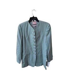 Vintage Avery Quinn Wool Blazer Sz 4 Sage Green Textured Buttons Academia Preppy